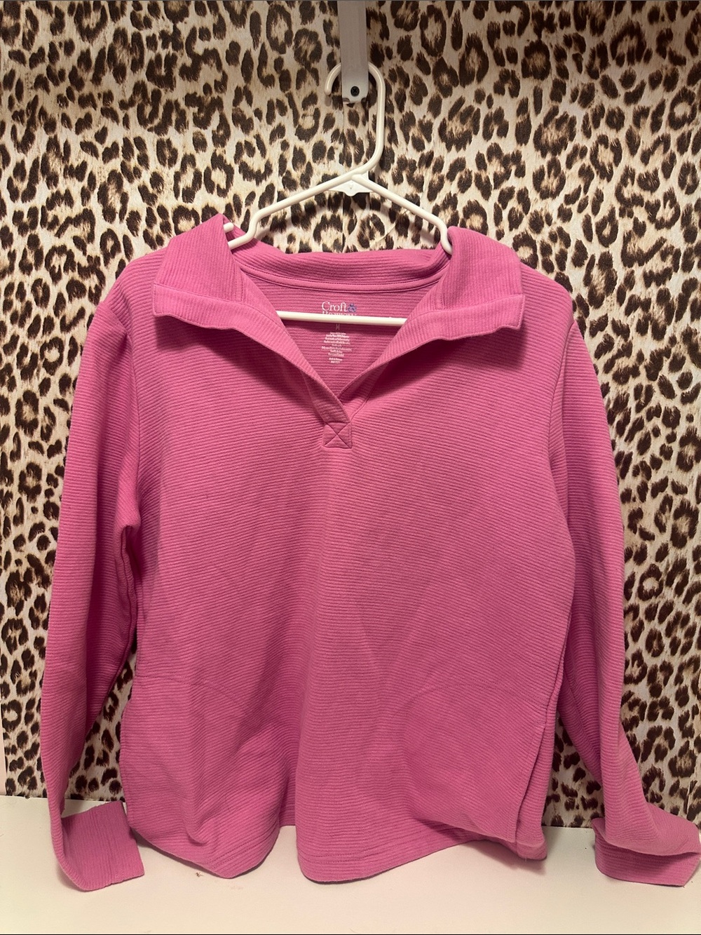 croft & barrow Hot Pink Ribbed Pullover with Fold Collar